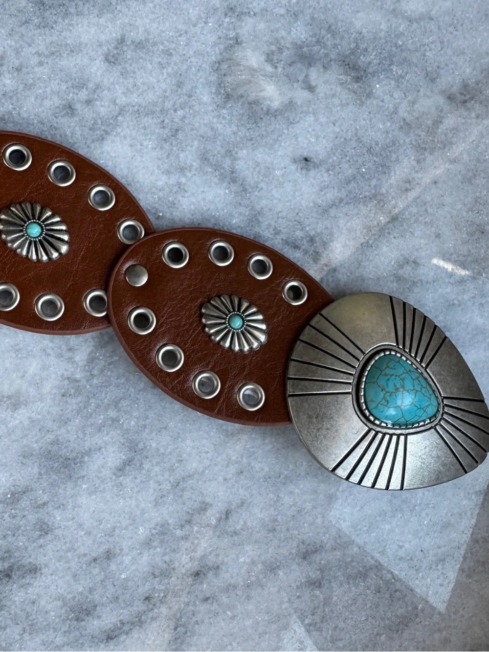 Brown Silver and Turquoise Concho Southwest Belt with Silver Accents